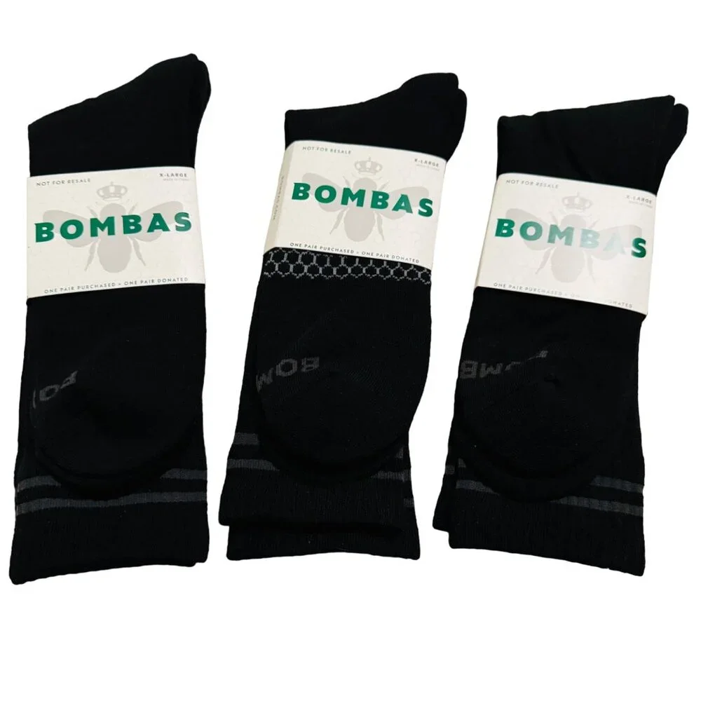 Bombas Calf Socks mens size XL solid black Honeycomb cushion stay up 3 pairs new